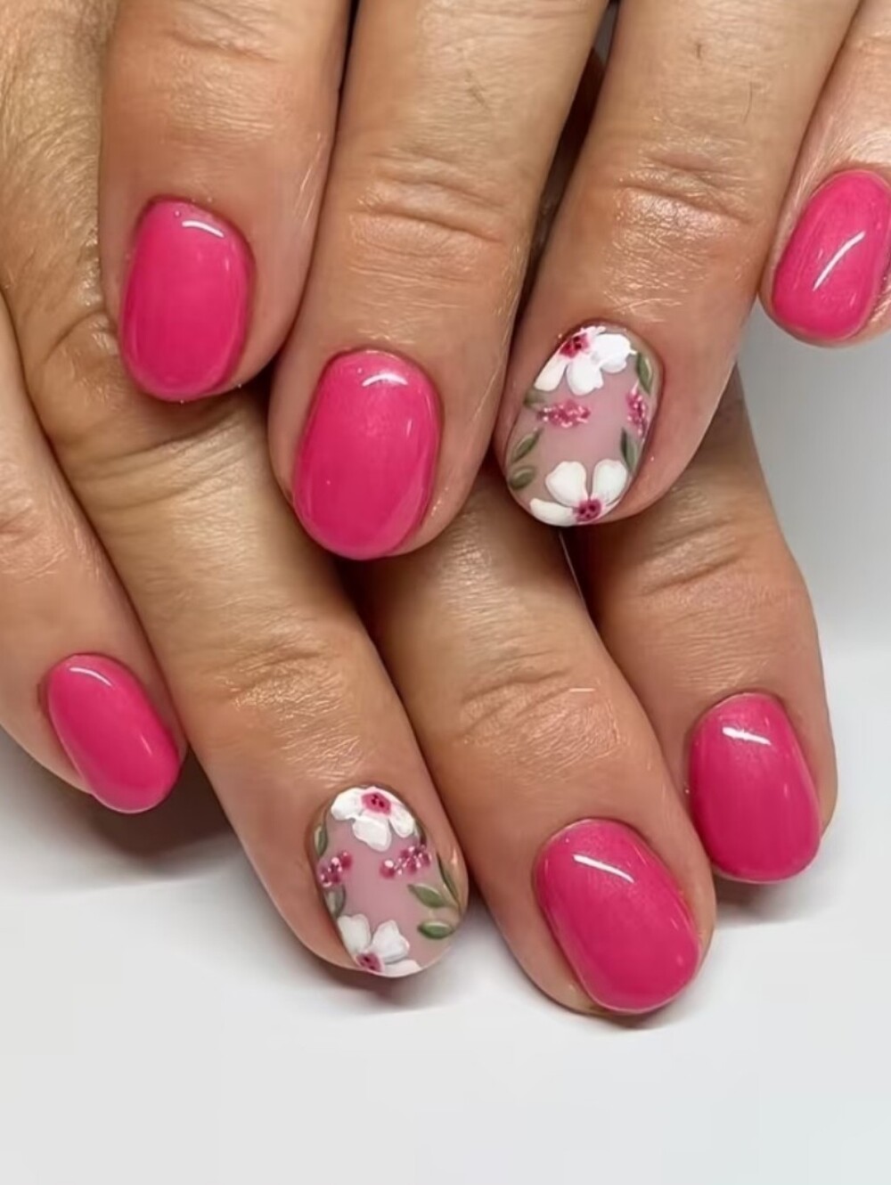 Pink Floral Press On Nails